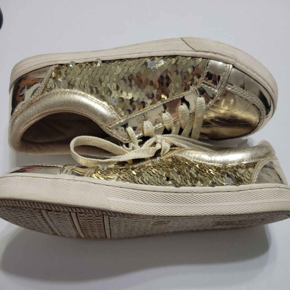 Childrens Place Shoes Girls 4 Gold Sneaker Classic Lace Low Top Flat Flip Sequin